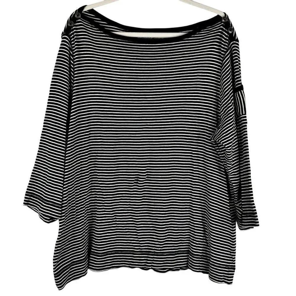 Westbound Stripe Boatneck Sleeve Pocket Blouse 2X